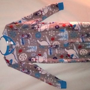Juniors Full Length One Piece Zip Front Frosty the Snowman Christmas Pajamas.